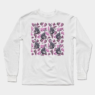 Modern Dinosaur Pattern - Pink Long Sleeve T-Shirt